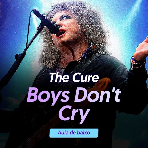 O músico, Robert Smith. The Cure, Boys Don't Cry: Aula de baixo.