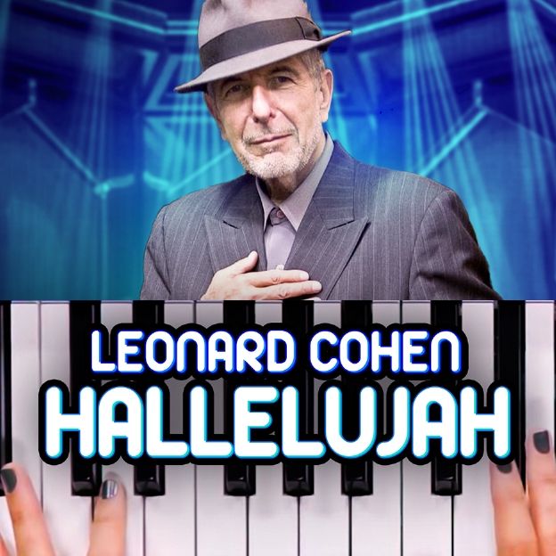 Na imagem, foto do cantor Leonard Cohen e uma imagem de teclado. O texto diz: Hallelujah.