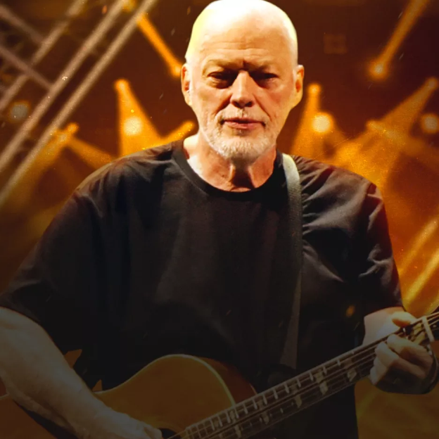 Na imagem, David Gilmour toca violão.